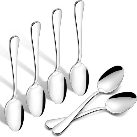 Lot de 6 cuillères à café en acier inoxydable - Cuillères à dessert - 13,5 cm - Petites cuillères pour la maison, le restaurant, l'hôtel - Poli brillant et passe au lave-vaisselle - Poignée (1/5)