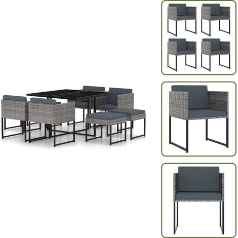 Sgabelli da giardino - vidaXL Set Pranzo da Giardino 9 pz con Cuscini in Polyrattan Grigio - Cuscini da pranzo