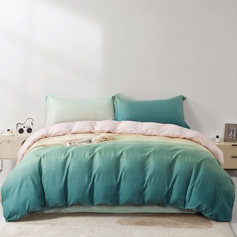 Bettwäsche Set 200x220 cm Mikrofaser Ombre Grün-Rosa 3-teilig mit Reißverschluss