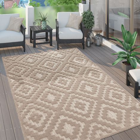 Paco Home Outdoor Teppich wetterfest Boho & Skandi 3D-Optik für Terrasse, Balkon & Garten 120 cm Rund, Beige 2