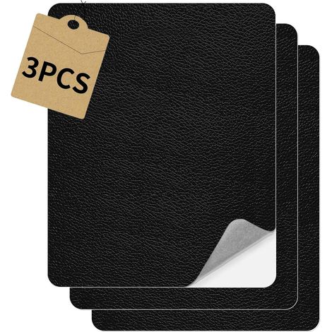 Kit di riparazione per pelle, similpelle autoadesiva, 3 toppe autoadesive in similpelle per riparazioni, similpelle adesiva 20 x 28 cm (nero) (1/5)