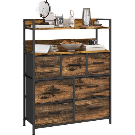 Cassettiera Stile Industriale con 7 Cassetti in Tessuto Rimovibili 79x29x101 cm Struttura in Legno e Acciaio Marrone e Nero (1/5)