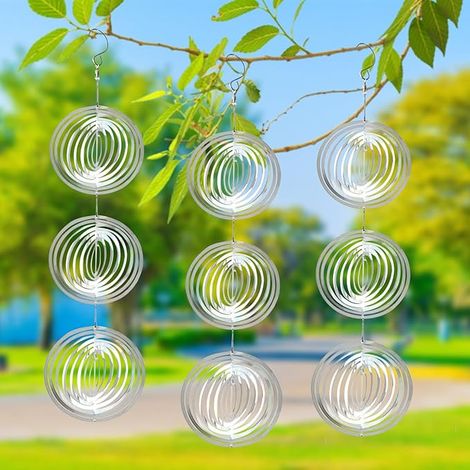 Lot de 3 coupe-vent rotatifs argentés (10 x 43 cm) – Décoration de jardin scintillante, métal réfléchissant, pour extérieur et intérieur (1/5)