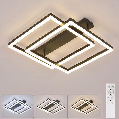COMELY Plafoniera LED quadrata in acrilico, nero, 50x48 cm, 42 W, dimmerabile 3000-6500 K (bianco caldo-freddo), luce regolabile, per soggiorno, ufficio, soffitto moderno della cucina (1/5)