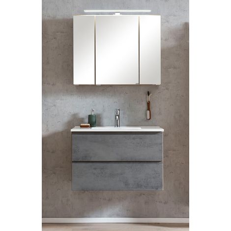 Waschplatzset inkl. Waschbecken und LED Beleuchtung, Wotan Eiche Nb. mit Beton Optik, VASTO-03-CONCRETE, B/H/T ca. 80/200/47 cm (1/5)