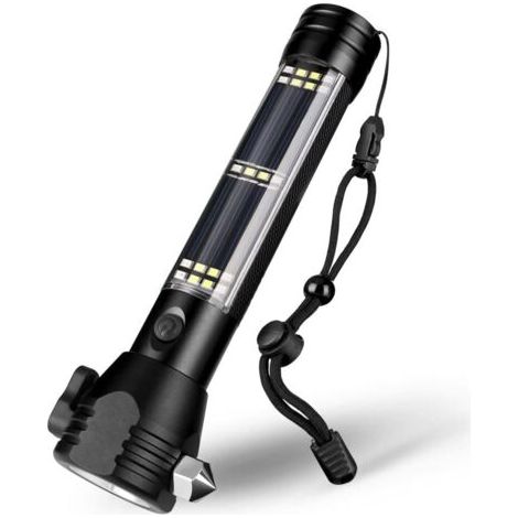 Lampe de Poche Solaire Lampe de Poche de Voiture 268 Lumens LED COB Light USB Rechargeable Tactique Multi-Fonction Torche Outil d'urgence avec Brise-vitre Coupe-Ceinture Boussole (1pcs) (1/5)