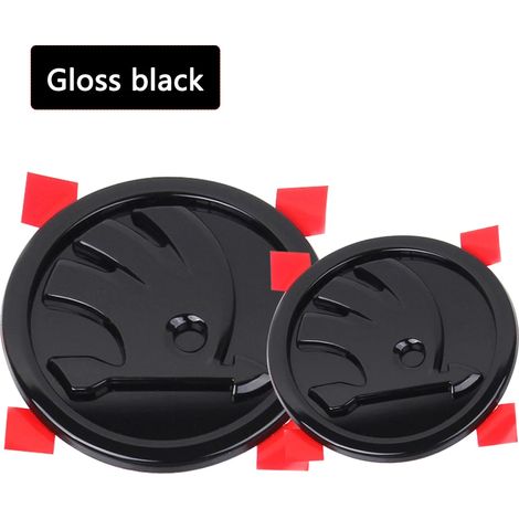 (Noir brillant, 2 pièces 80 mm) - Autocollant emblème en ABS pour capot, pare-chocs avant, coffre arrière, modèle classique, compatible avec Skoda Octavia, Superb MK2, Fabia, Rapid, Roomster. (1/2)