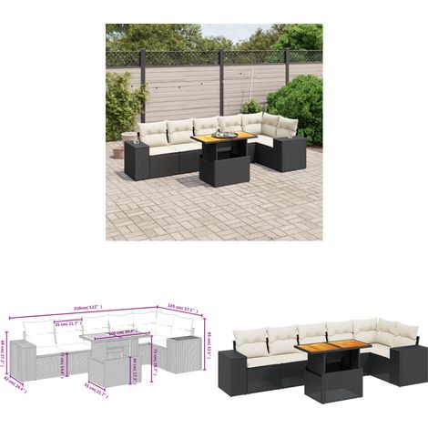 7-tlg. Garten-Sofagarnitur mit Kissen Schwarz Poly Rattan - Gartenmöbel Set - PE-Rattan Möbel - Outdoor Lounge - Gartenecke - Sofasatz - Home & Living (1/3)