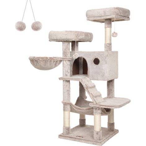 Torre per gatti 49 x 49 x 135 cm grande marrone chiaro morbido 120003901