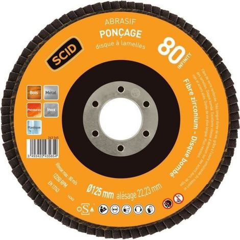 Disque abrasif à lamelle - - 125 mm - Grain 80 - Fibre de verre - Zirconium renforcé (1/2)
