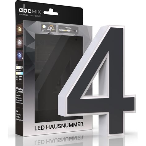 LED Hausnummer 4 inkl. Anthrazit-Cover - CCT 12V 2700K/4000K/6500K (1/5)