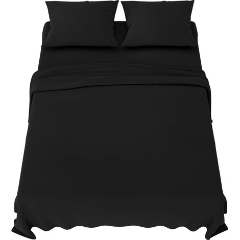 Parure de Lit 160x200 cm Noir Microfibre Douce (1/5)