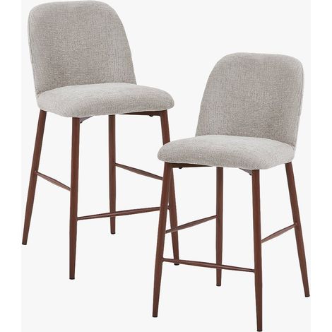 SELIA Lot de 2 tabourets en tissu taupe clair pieds couleur bois foncé (1/5)