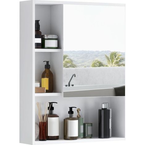 Furniture of bathroom with mirror, shelves and tablets adjustable, fastening wall-mounted, 60 x 15 x 76 cm, white (1/5)