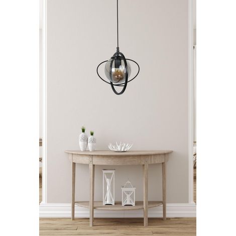 Lustre élégant noir et fumé de 25 cm de diamètre, 70 cm de hauteur réglable Corps en métal, culot E27 max 40 W Éclairage élégant pour les espaces modernes (1/5)