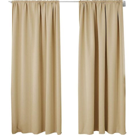 WOLTU 2er Set Gardine blickdicht 250 g/m² mit Kräuselband Champagner 135x245 cm (1/5)