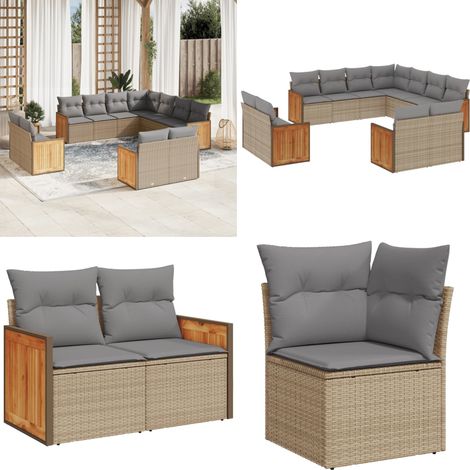 Salon de jardin 11 pcs avec coussins beige résine tressée - Ensemble Salon De Jardin - Meuble De Jardin - Salon Extérieur - Mobilier De Jardin - Set De Canapés - Home & Living (1/5)