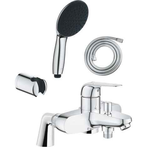 Pack mitigeur bain douche mécanique GROHE Swift + douchette ronde  2 jets + flexible + support