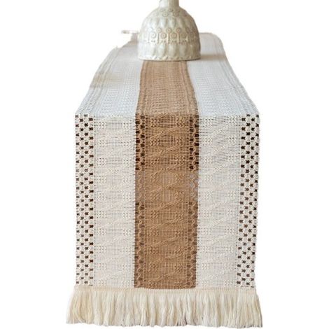 Chemin de table en lin et coton naturel, beige, 30 x 120 cm, style classique pour mariages et fêtes