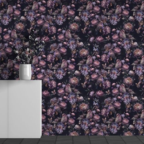 Papier peint panoramique - Motif Fleurs Oiseaux - 130 cm x 81 cm (1/3)
