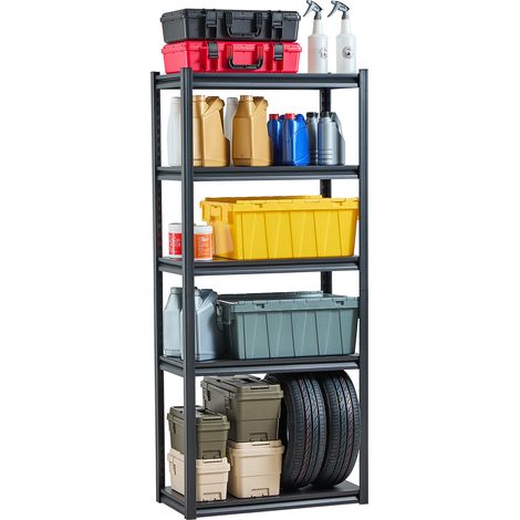VEVOR Scaffale Portaoggetti, Scaffale Portaoggetti a 5 Livelli, Ripiani in Metallo Regolabili, Scafandro per Cucina, Magazzino, Seminterrato, Scaffalatura Nero 907 kg, 406,4 x 812,8 x 1828 mm