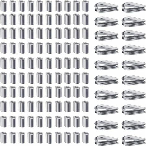 100pcs 1/16 pouce câble métallique en aluminium à sertir anneau manchon et 20pcs M2 dé à coudre en acier inoxydable (1/5)