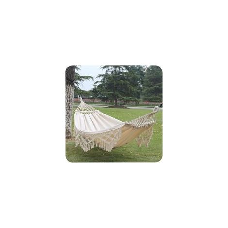 Hamac de jardin tricoté en macramé pour 2 personnes – Charge maximale 300 kg – Dimensions 150x200 cm – Anti-roulis et portable (1/5)