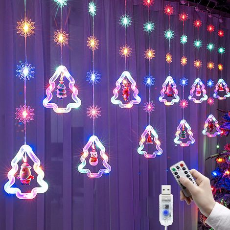 Rideau Lumineux Noël 3M USB Lumière de Fenêtre de Noël 8 Modes Rideau Guirlande Lumineuse Noël 3D Lumières Avec Télécommande (1/5)