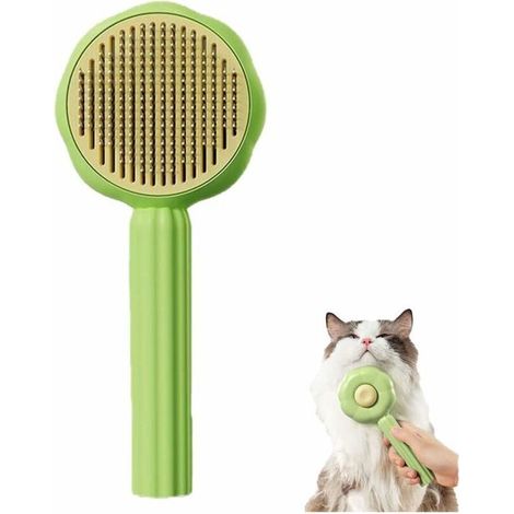 2 brosses nettoyantes pour poils d'animaux, avec bouton d'auto-nettoyage, poignée ergonomique, pour chiens, chats et lapins à poils courts/moyens/longs (1/5)