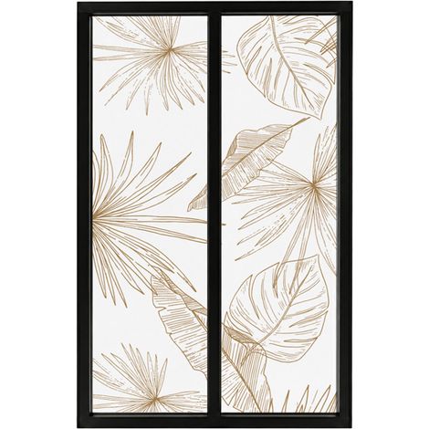 Verrière atelier intérieure aluminium noir 2 vitrages 69 x 117 cm - Décor végétal - Lamnar Kola - ocre et transparent - Verre trempé (1/5)