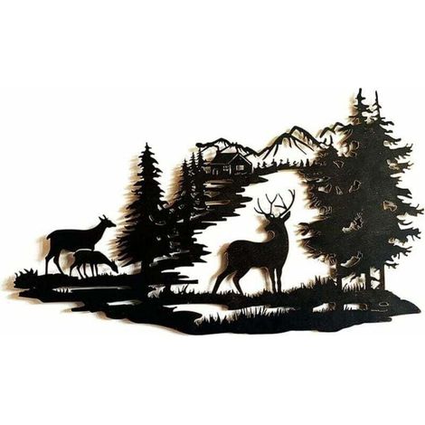 Sculpture murale en métal à motif de forêt et de cerfs, à suspendre, décoration indienne pour salon. (1/5)