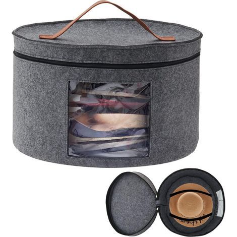 Scatola porta cappelli con coperchio, diametro 43 cm, scatola per cappelli a scomparsa, pieghevole, ideale per i viaggi. (1/5)