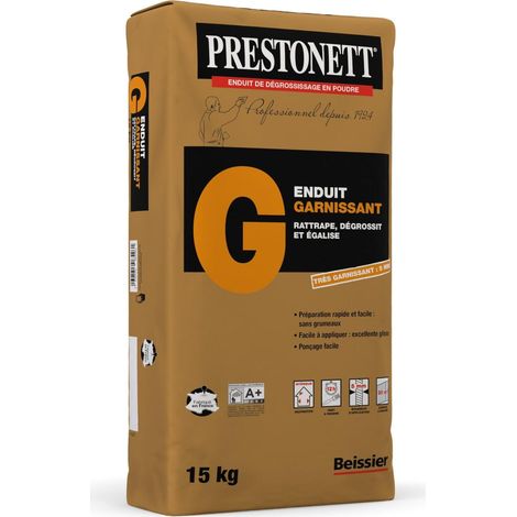 Prestonett – Enduit de dégrossissage en poudre 15kg – Pour intérieur – Application jusqu'à 5mm – Finition mate et fine – Multi-supports : béton, plâtre, toile de verre