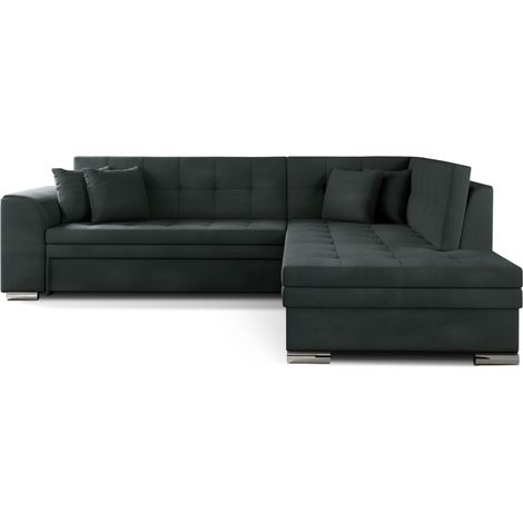 Canapé convertible angle droit velours anthracite et chromé Pika 260cm (1/5)