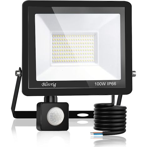 Projecteur LED extérieur à détecteur de mouvement 100 W, 10 000 lm, étanche IP66, blanc froid (6 000 K) pour jardin. (1/5)