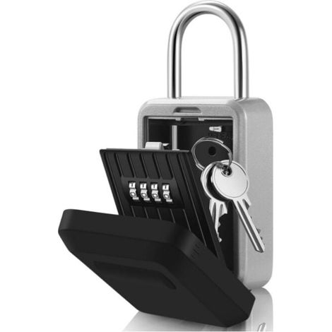 Black security key box with 4-digit combination for wall mounting, large outdoor key box with handle, key box with number code YMYNY (1/4)