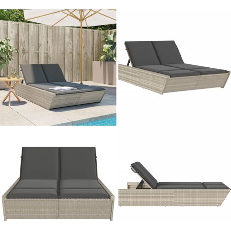 Chaise longue double avec coussins gris clair résine tressée - Chaises Longues Doubles - Chaises Longues Pliantes - Transats - Lit De Bronzage - Mobilier De Jardin - Home & Living (1/5)