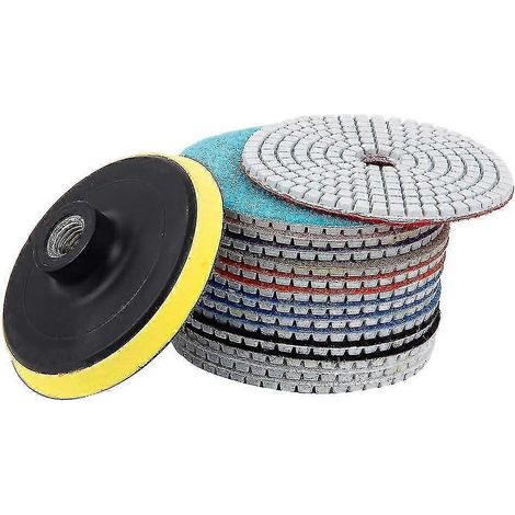Kit de 15 disques de polissage diamantés 4 pouces (100 mm) pour polissage à sec ou humide du granit, de la pierre, du béton et du marbre. (1/5)