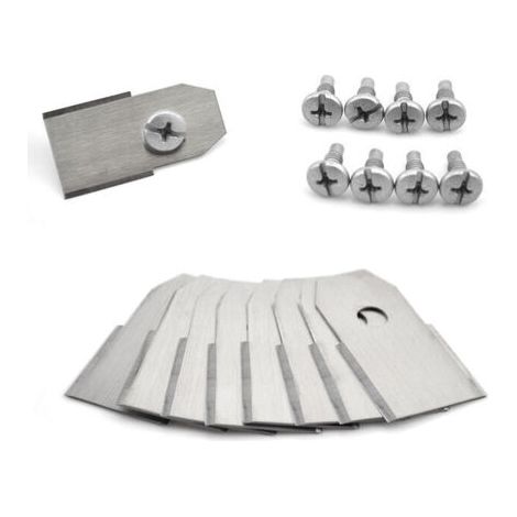 9-teiliges Set Gartenmesser, intelligente Rasenmäher-Robotermesser, Schneidklingen aus Edelstahl, 35 × 18 × 0,75 mm, silberfarben, halbmondförmige Klinge mit halbgewindeter Schraube (1/4)