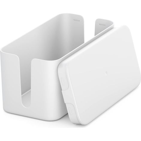 Boîtier de Rangement Câbles 23,5x11,5x11,5cm - Coffret de Protection Plastique Rigide avec 2 Guides - Organisation Sécurisée des Câbles Électriques - Blanc (1/5)