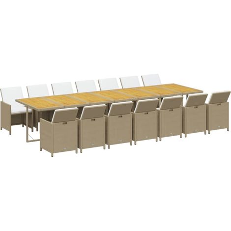 vidaXL Ensemble à manger de jardin et coussins 15 pcs beige