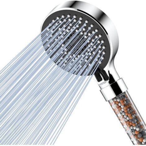 Shower head with water-saving filter, high-pressure shower head with anti-limescale function, rain shower head with 5 spray patterns, black (1/5)