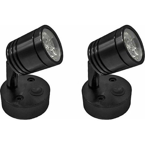 2 Pices 12v Led (noir) Spot Lampe De Lecture Murale Lampe De Chevet Interrupteur Rglable Camping-car Caravane Cylindrique Flexible Clairage Intrie (1/5)