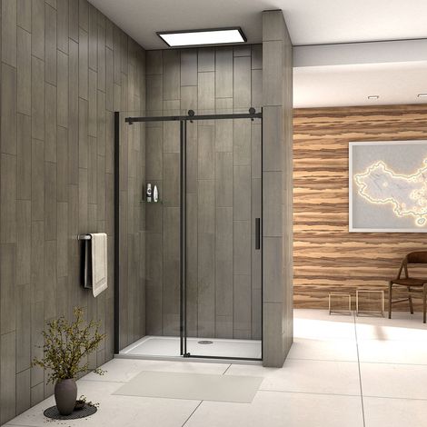 Acezanble 1100mm Matt Black Frameless Sliding Shower Door Modern Bathroom Shower Door (1/5)