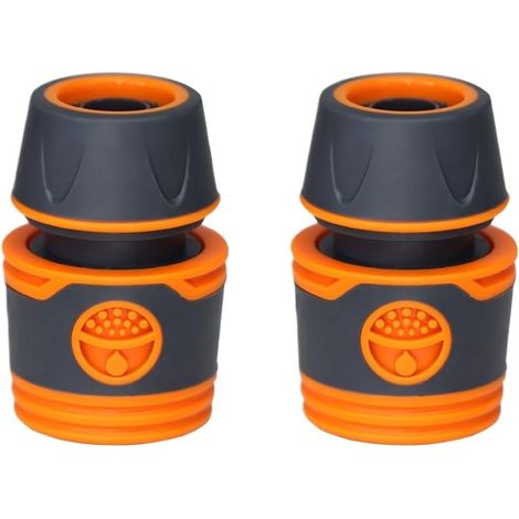 Lot de 2 raccords rapides pour tuyaux d'arrosage (filetage 1/2") — Adaptateurs de couplage en plastique et caoutchouc orange — Joints pour irrigation et lavage de voiture (1/4)