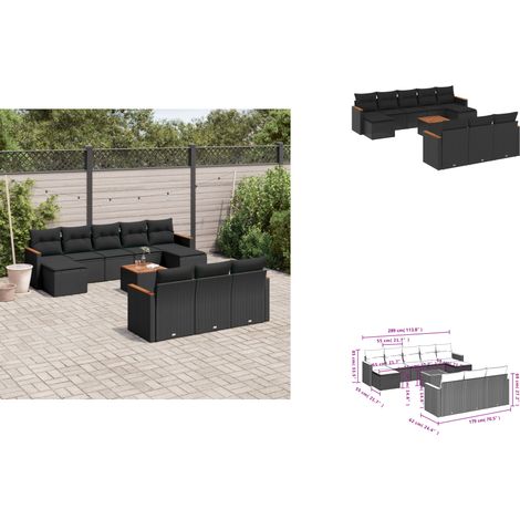 11-tlg. Garten-Sofagarnitur mit Kissen Schwarz Poly Rattan - Gartenmöbel - Sofasatz - PE-Rattan Möbel - Outdoor Sofa - Esstisch Set (1/3)