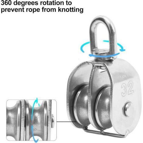Poulie Double Acier Inoxydable M32 - Lot de 2 - Rotation 360 Degrés - Charge 250 kg - Levage Câble MANCHE PORTE-ELECTRODE (1/5)