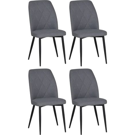 Set 4 Sedie in Tessuto Grigio Eleganti da Pranzo Imbottite Gambe Nere