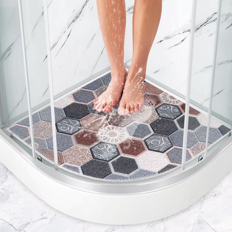 Tapis de Douche d'Angle Antidérapant 70 x 70 cm - Tapis de Bain Doux et Confortable Avec Trous de Drainage, Massage en PVC et Pour Douche (1/5)