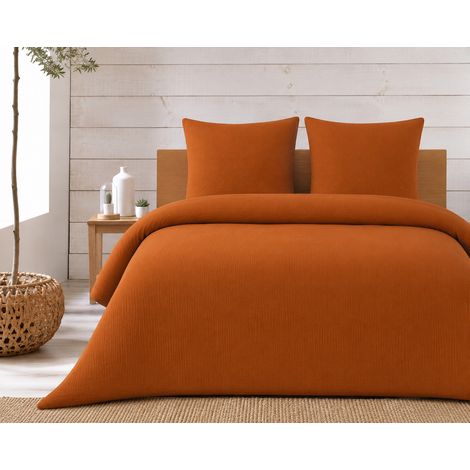 Parure de lit complète 260 x 240 cm gaze de coton – 2 taies 63x63 cm + drap housse 160x200 cm Caramel